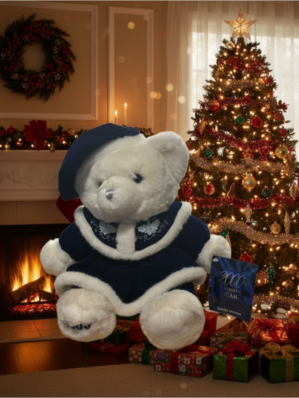 2000 Keepsake Polar isBear Limited Edition NWT VTG White Navy Blue Velvet Suit C